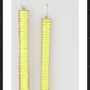 Woven neon lemon bright yellow drop earring
